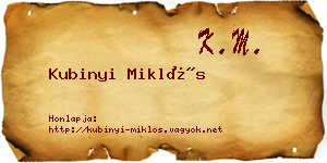 Kubinyi Miklós névjegykártya